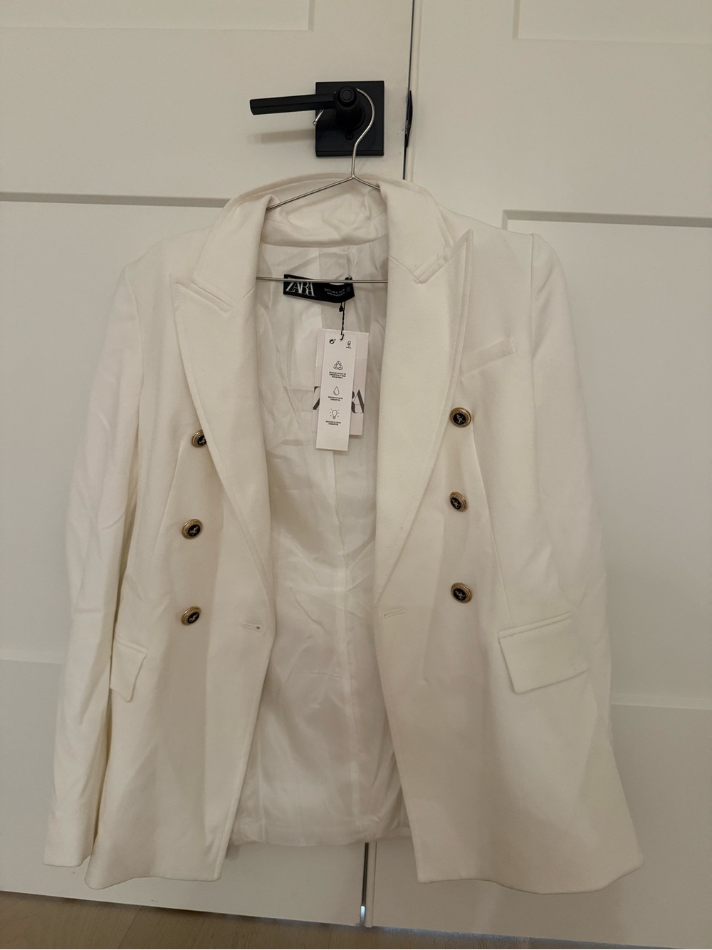 Zara Ivory Double-Breasted Blazer with Gold Buttons
